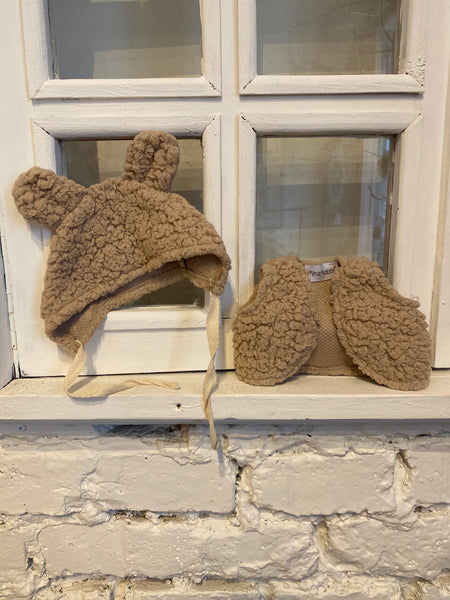 VESTIČKA s čiapkou PRE BÁBIKU MINIKANE hnedá