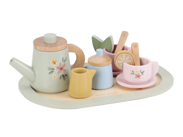 ČAJOVÝ SET DREVENÝ S KVETINOVOU POTLAČOU