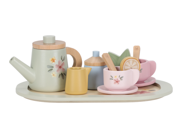 ČAJOVÝ SET DREVENÝ S KVETINOVOU POTLAČOU