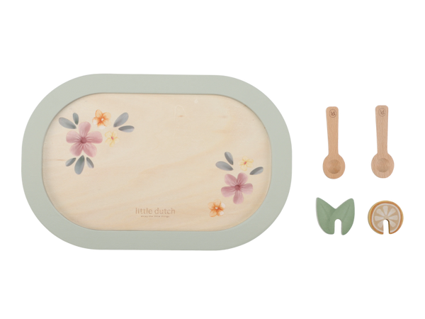 ČAJOVÝ SET DREVENÝ S KVETINOVOU POTLAČOU