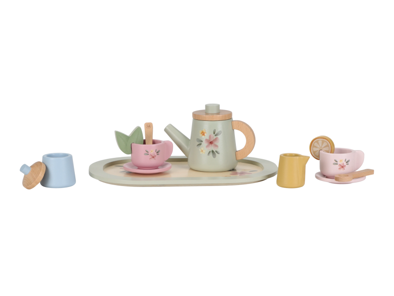 Čajový set drevený S kvetinovou potlačou
