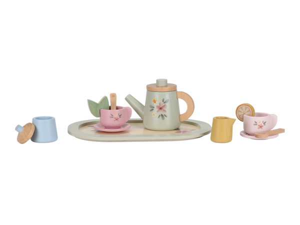 ČAJOVÝ SET DREVENÝ S KVETINOVOU POTLAČOU