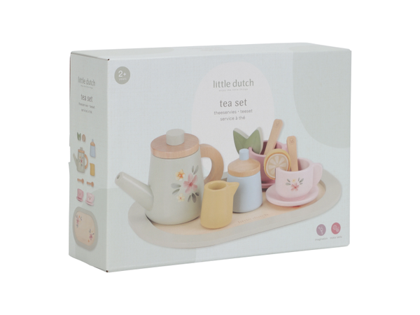 ČAJOVÝ SET DREVENÝ S KVETINOVOU POTLAČOU