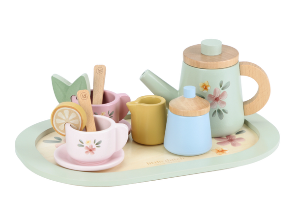 ČAJOVÝ SET DREVENÝ S KVETINOVOU POTLAČOU