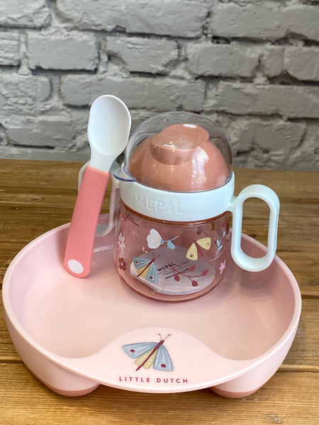 DETSKÁ JEDÁLENSKÁ SÚPRAVA 3-DIELNA KVETY A MOTÝLE