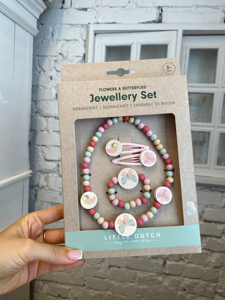 SADA DREVENÝCH ŠPERKOV KVETY A MOTÝLE