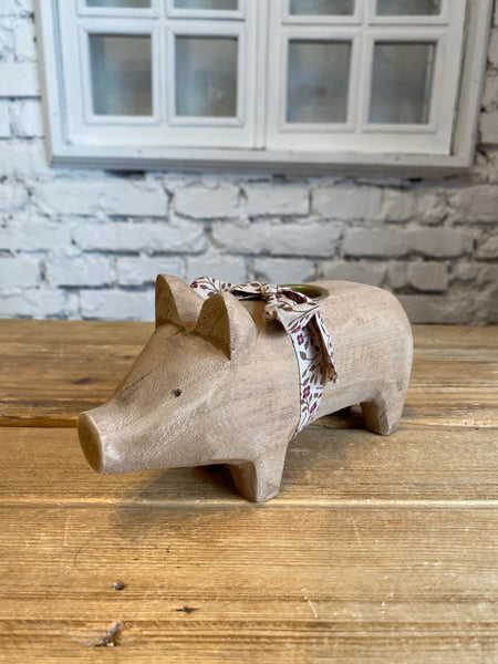 SVIETNIK DREVENÉ PRASIATKO medium hnedé