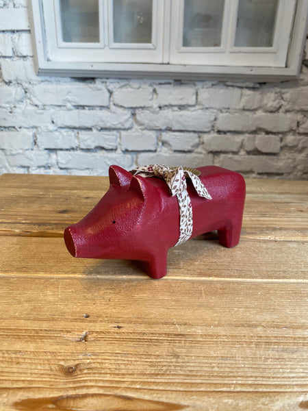 SVIETNIK DREVENÉ PRASIATKO medium červené