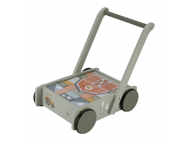 VOZÍČEK S KOCKAMI DREVENÝ FARMA