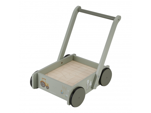 VOZÍČEK S KOCKAMI DREVENÝ FARMA