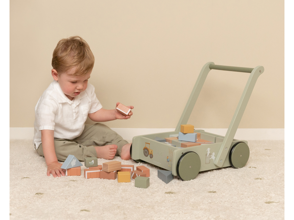 VOZÍČEK S KOCKAMI DREVENÝ FARMA