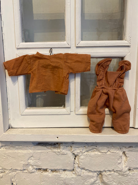 SET OBLEČENIA MINIKANE - OVERAL S BLÚZKOU tehlová