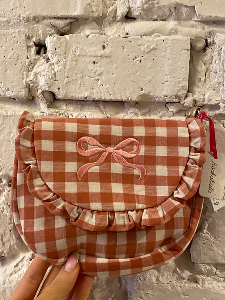 RUŽOVÁ KÁROVANÁ KABELKA PRE DETI S MAŠLIČKOU🎀