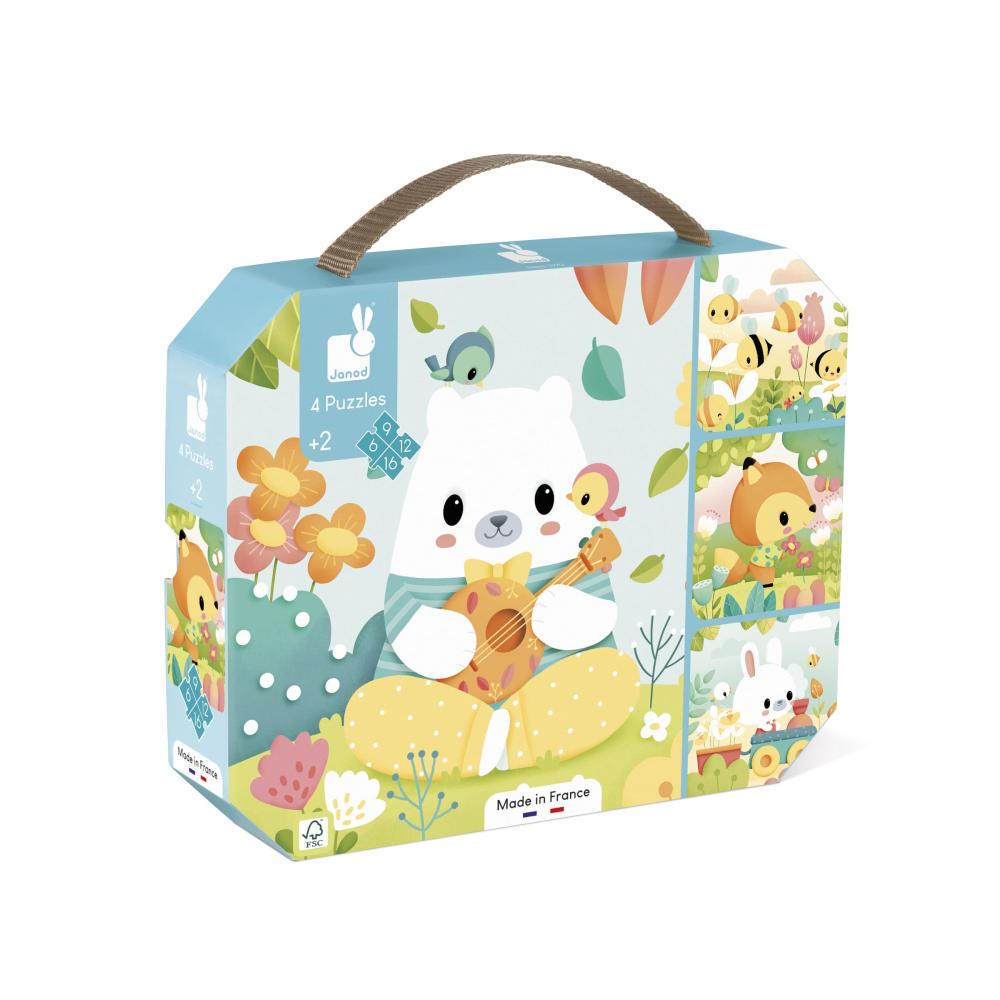 PUZZLE ZVIERATKÁ 4v1 v kufríku 6-9-12-16 ks 2R