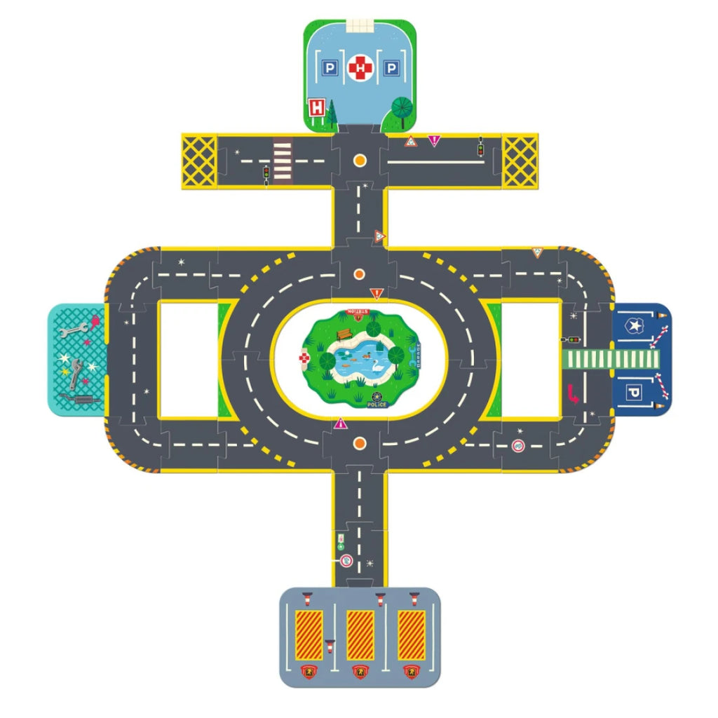 DJECO crazy motors mesto – obrovské puzzle up puzzle (28 + 6 ks) – obrázok 5
